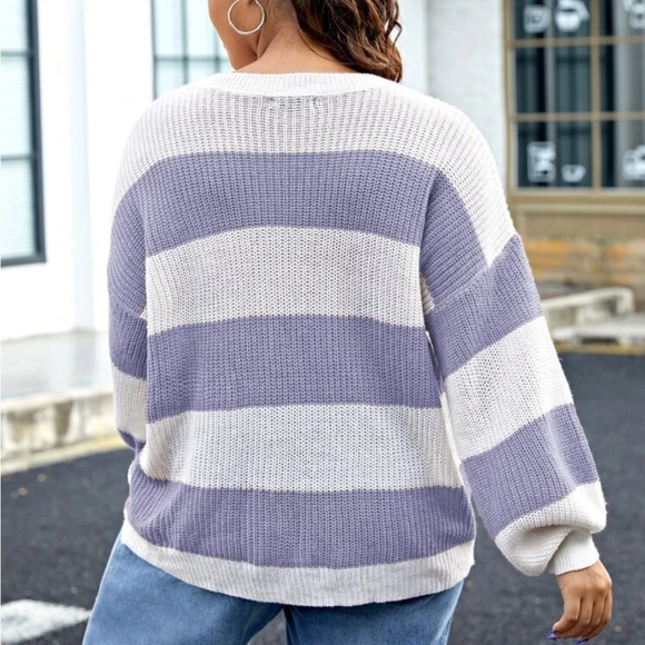 Color Block Drop Shoulder Ribbed Knit Sweater - Picture 2 of 10